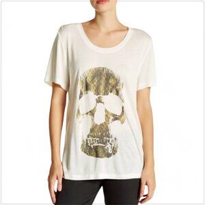 Haute Hippie Ivory Green Skull Graphic Soft Modal Knit T-Shirt Top NWT NEW XS
